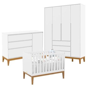 Imagem de Quarto De Bebê Nature Clean 4 Portas Com Berço Unique Branco Soft Eco Wood - Matic