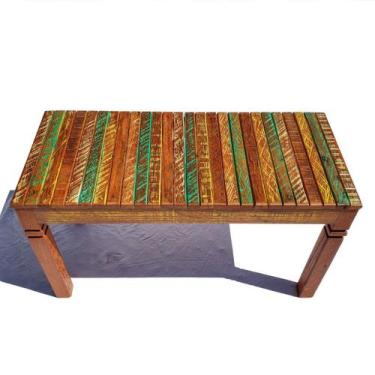 Imagem de Banqueta Banco De Madeira Demolição Puff Rústico Jardim - Artes Tirade