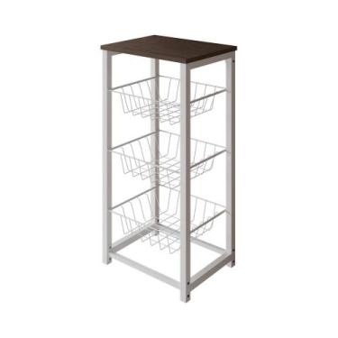 Imagem de Fruteira de Chão Cozinha Desmontada Aço Branco Tampo Amêndoa Madri - U