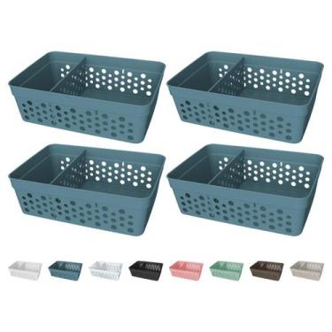 Imagem de Kit 4 Cesto Organizador Rattan c/ Divisória Removível 17x11 - Usual Ut