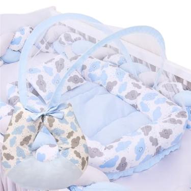 Imagem de Ninho Redutor de Berço Light Com Mosquiteiro e Apoio Amamentar Nuvem Azul