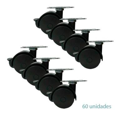 Imagem de 60 Rodizio Duplo 40mm Plastico C/Trava Giratório Moveis Vaso - DZAINER