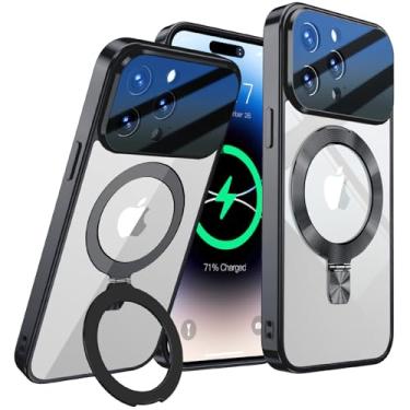 Imagem de [Proteção total da lente da câmera + anel de CD compatível com suporte MagSafe] Capa magnética para iPhone 13 Pro, proteção contra quedas de nível militar galvanizada, não amarela, capa transparente