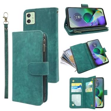 Imagem de Capa carteira compatível com Motorola Moto G54 5G e suporte de cartão de crédito de couro vintage premium para G 54 2023 masculino feminino verde