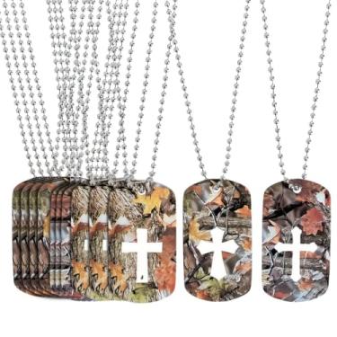 Imagem de Colares sortidos de metal camuflado com recortes cruzados - 66 cm (pacote com 12) - Perfeito para festas temáticas, escola dominical e eventos VBS