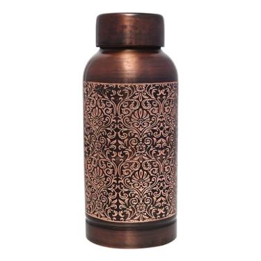 Imagem de Garrafa de água de cobre puro lindo padrão floral para benefícios de saúde Ayurveda - 600 ml (20,28 US Fl Oz)