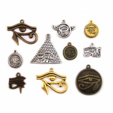 Imagem de Fire Phoenix Designs Conjunto de pingentes de olho de Hórus egípcio 10 peças ouro prata bronze olho de Ra egito pingente mix CM052023, various, Liga de aço, Sem Pedra Preciosa