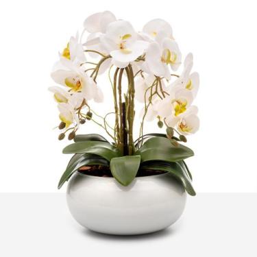 Imagem de Arranjo Orquídea Silicone Toque Real 4 Hastes Vaso Vidro Branco - Flor