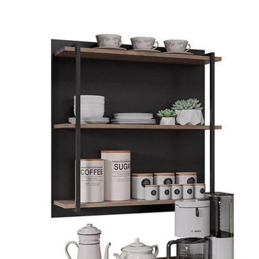 Imagem de Prateleira Industrial Tripla Cozinha Suspenso Painel Emi 70,5cm M12 - D`rossi Cor Preto E Freijó