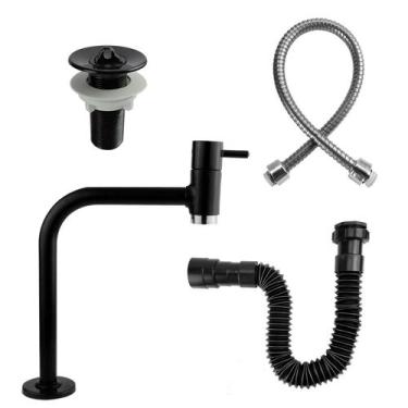 Imagem de Kit Torneira de Banheiro Lavatório Cuba Link 3030 Metal Preta + Valvul