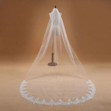 Imagem de Véu De Noiva Longo 3m Com Renda No Beiral,véu Uma Camada - AUGUI Noiva