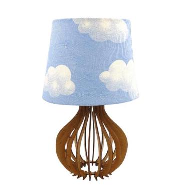 Imagem de Luminária Abajur Decorativo De Mesa Infantil Tecido Nuvem Azul - Marro