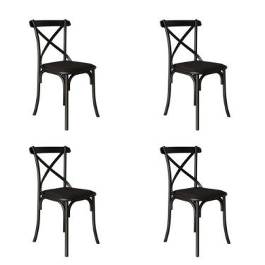 Imagem de Kit 4 Cadeiras Katrina Assento Corano Preto Aço Preto - NEW GREEN, PRE