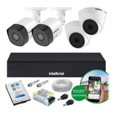 Imagem de Kit 4 Cameras Intelbras Cftv Dvr Mhdx 1004 Comp Hd 500gb