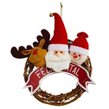 Imagem de Guirlanda de Natal Cipó 36cm Personagens Natalinos Feliz Natal - Multi
