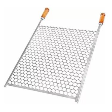 Imagem de Grelha Para Churrasqueira 60cm x 40cm Tela Moeda e Cabo de Madeira Lid