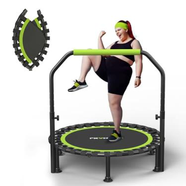 Imagem de ZCMHAXJ mini trampolim dobrável, trampolim rebounder de 48 "para adultos com barra ajustável em forma de u, trampolim de exercício com capacidade de 440 libras interno, trampolim de treino d