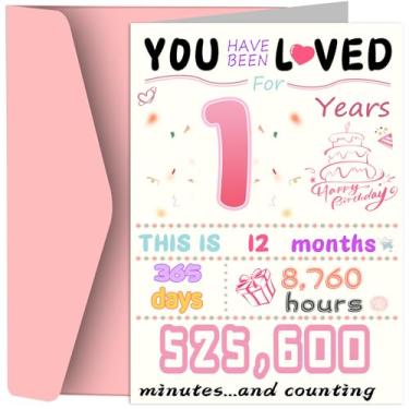 Imagem de Cartão de aniversário de 1 ano, decorações de aniversário engraçadas para meninas, melhores presentes de aniversário de 1 ano para filha, presente criativo exclusivo para neta