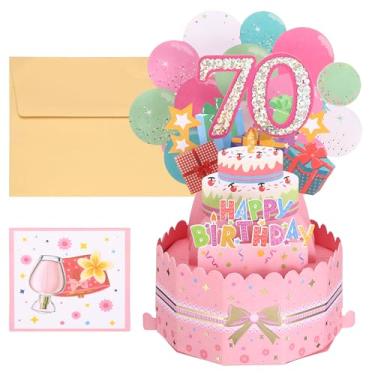 Imagem de PATIKIL Cartão de aniversário de 70 anos, cartão de aniversário pop-up engraçado cartão de feliz aniversário doce 3D com cartão de felicitações e envelope para mulheres menina menino mãe presente