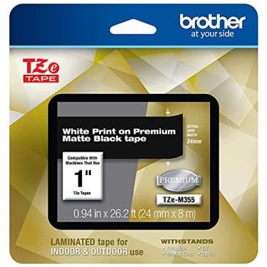 Imagem de Brother P-touch TZe-M355 impressão branca em fita laminada preta fosca premium 24 mm de largura x 8 m de comprimento