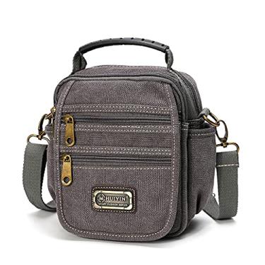 Imagem de Bolsa tiracolo masculina pequena de lona para celular, bolsa carteiro, bolsa lateral para cinto, Cinza, mini