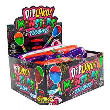 Imagem de Pirulito Diploko Monsters Caveira Neon Display 30x10g 300g Danilla Foods