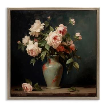 Imagem de Stupell Industries Vintage Bunches in Vase Framed Floater Canvas Wall Art Design por Lazar Studio, moldura flutuante marrom, 63 x 63 cm