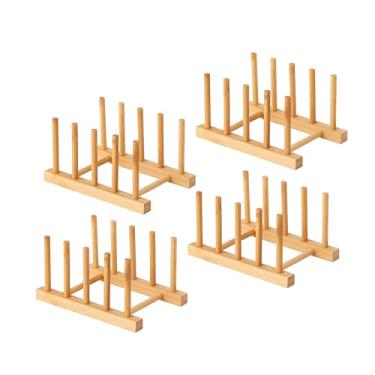 Imagem de HBlife 4Pcs Prato de Bambu Tigela Copo Livro Tampa de Panela Tábua de Corte Escorredor Suporte de Armazenamento Organizador Armário de Cozinha (Manter Seco)