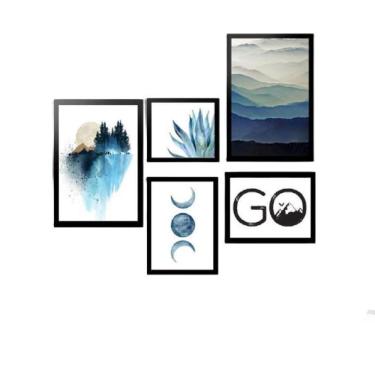 Imagem de Kit 5 Quadros Decorativos Com Molduras Azuis Go