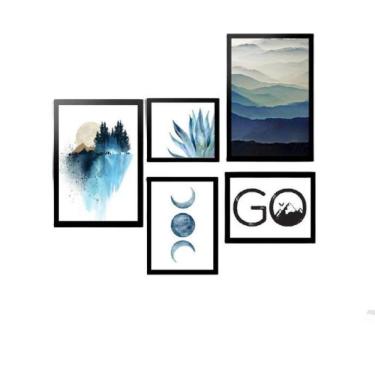 Imagem de Kit 5 Quadros Decorativos Com Molduras Azuis Go