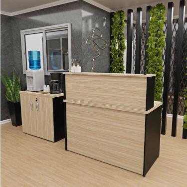 Imagem de Conjunto Armário Baixo Balcão Atendimento Recepção Dubai/Preto