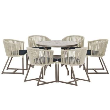 Imagem de Mesa com 6 Cadeiras de Jantar Roma 120cm e Noronha em Alumínio Marrom 