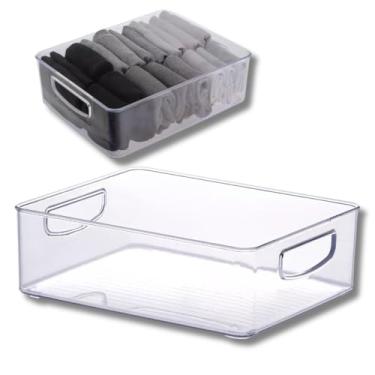 Imagem de Caixa Organizadora Em Acrilico para mantimentos na geladeira material escolar material de escritório e de limpeza 25x 20x 8cm Cor Transparente