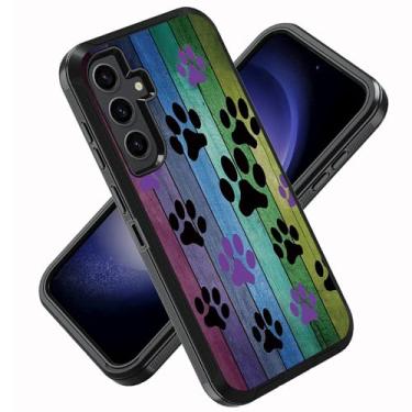 Imagem de ZXHSBROK Capa para celular Samsung Galaxy S25, 3 camadas resistentes à prova de choque de grau militar para Samsung Galaxy S25 5G 6,2 polegadas, placa de madeira rústica com estampa de pata de