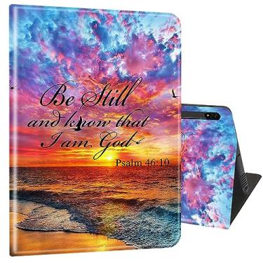 Imagem de Capa para Samsung Galaxy Tab S8 Plus 2022/S7 FE 2021/S7 Plus 2020 31.5 cm, capa completa ultrafina com suporte multiângulo com função despertar/dormir – pôr do sol, praias, gaivotas e ondas