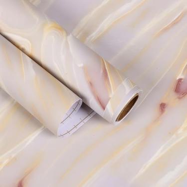 Imagem de EaseStick Papel de contato de mármore rosa dourado fosco para bancadas à prova d'água papel de parede de mármore líquido descasque e cole papel de contato de bancada, papel de parede rosa autoadesivo