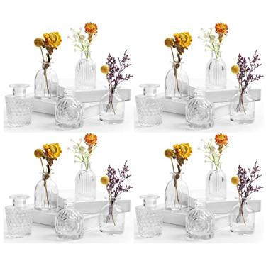 Imagem de Vasos de flor a granel – Conjunto de 20 vasos de vidro EylKoi vintage de formas diferentes, mini vasos transparentes para flores, mesa, casamento, centros de mesa, decoração de casa
