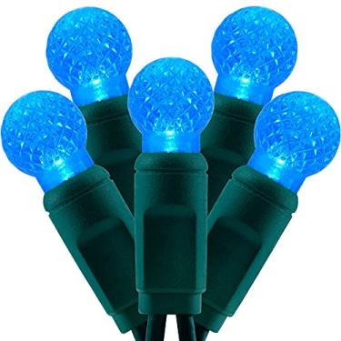 Imagem de Luzes de Natal LED Blue G12, 14,5 m 140 Count 10,16 cm Spacing One-Piece Fully Sealed High Waterproof Raspberry String Light, 2 conjuntos de 2 pés 70 LED UL Certified Lights Set (azul)