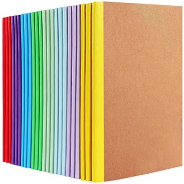 Imagem de Yihurlm Pacote com 24 cadernos de composição a granel, cadernos Kraft A5, 60 páginas, pautados, diários de viagem com lombadas arco-íris, caderno de composição amplo para escola, escritório, casa, 8 x