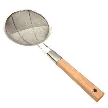 Imagem de Peneira Escumadeira para Frituras em Inox com Cabo de Madeira (1 Peça | 18cm)