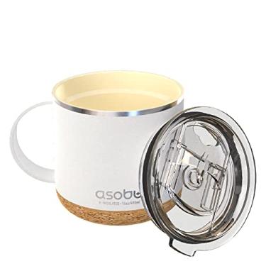 Imagem de Asobu Caneca de café isolada de aço inoxidável infinito com revestimento interno de cerâmica e porta-copos de cortiça 473 ml (branca)
