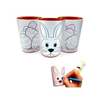 Imagem de Copo de Coelho para Colorir com Giz de Cera, Atividade de Páscoa