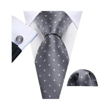Imagem de Conjunto de Gravata e Abutões Masculinos - Seda Jacquard Preto, Branco