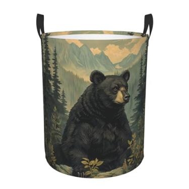 Imagem de Cesta de roupa suja Forest Bear, 39,9 cm x 49,8 cm, impermeável, pano Oxford, cesto de roupa suja, engraçado, dobrável, com alças, armazenamento de roupas, organizador de brinquedos para banheiro e