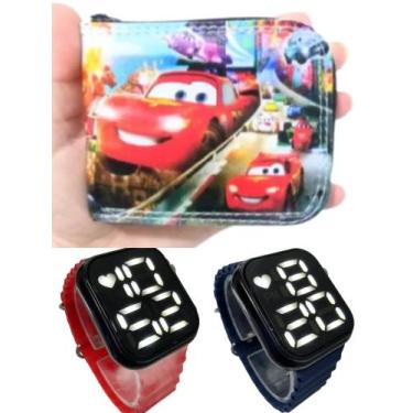 Imagem de Carteira infantil masculino Carros e relógio digital a prova d agua sm
