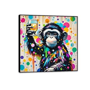 Imagem de Arte de parede de macaco grande, tela de graffiti de rua, decoração de parede, abstrato, colorido, rabisco, macaco, torcida, emoldurado, impressões, banksy, pôster, decoração de quarto para homens 70