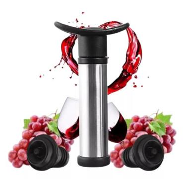 Imagem de KC Brasil Kit para Garrafas de Vinho - Bomba A Vácuo + 2 Rolhas Silicone - Prata e Preto - Inox e Plástico