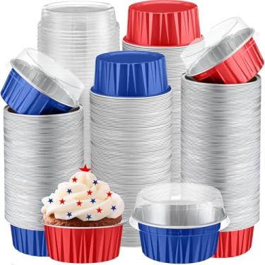 Imagem de Gejoy 400 peças de copos de alumínio para assar, com tampas, 142 g, ramequins descartáveis, mini formas de bolo, creme brulee, forros de cupcake, latas de muffin, molde de pudim, recipiente de
