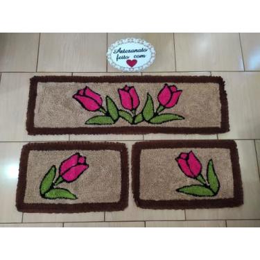 Imagem de Jogo de Tapete personalizado de Frufru Cozinha 3 Peças Flor Lilas Mina