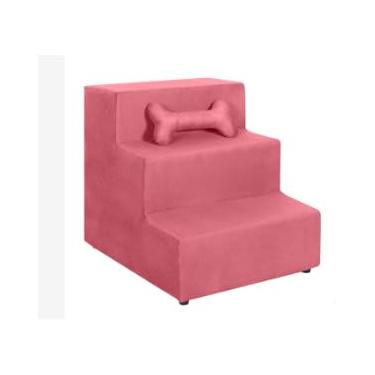 Imagem de Hierarquia Pet 3 Degraus Rampa Almofadada Suede Cinza Cinza (grátis Almofada Pet Osso)(ROSA)